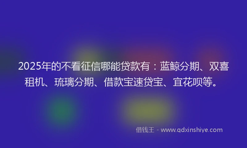 2025年的不看征信哪能贷款有：蓝鲸分期、双喜租机、琉璃分期、借款宝速贷宝、宜花呗等。