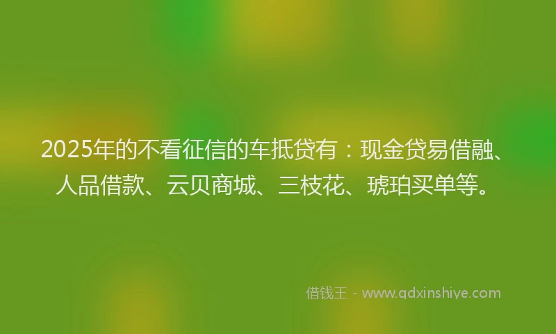 2025年的不看征信的车抵贷有：现金贷易借融、人品借款、云贝商城、三枝花、琥珀买单等。