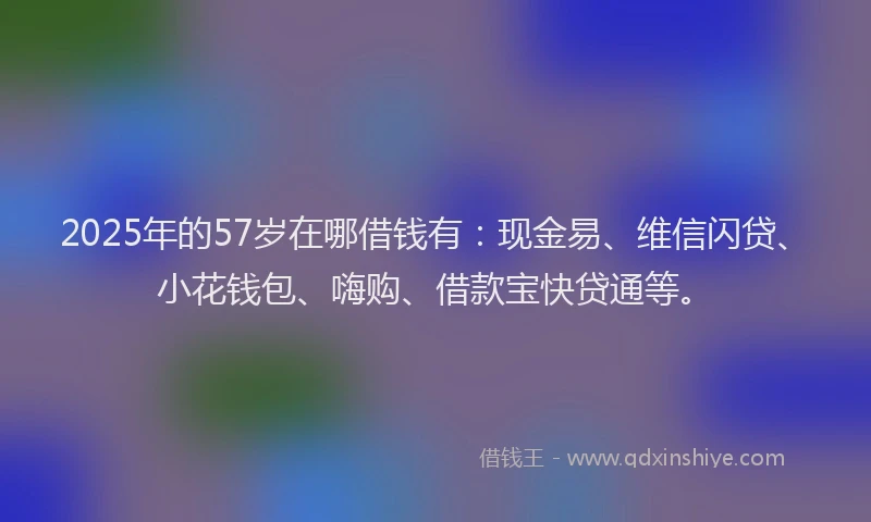 2025年的57岁在哪借钱有：现金易、维信闪贷、小花钱包、嗨购、借款宝快贷通等。