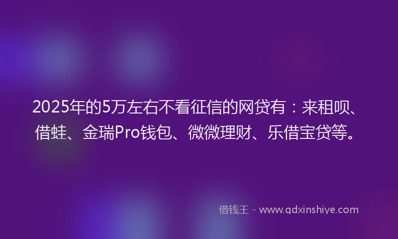 2025年的5万左右不看征信的网贷有：来租呗、借蛙、金瑞Pro钱包、微微理财、乐借宝贷等。