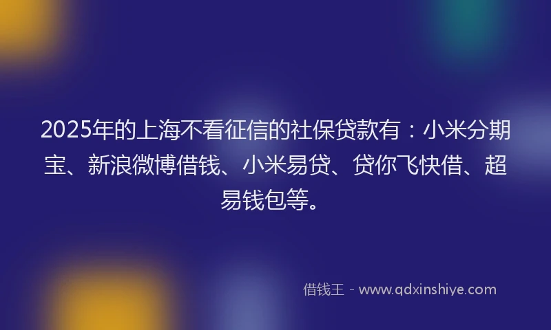 2025年的上海不看征信的社保贷款有：小米分期宝、新浪微博借钱、小米易贷、贷你飞快借、超易钱包等。