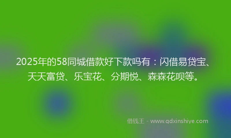 2025年的58同城借款好下款吗有：闪借易贷宝、天天富贷、乐宝花、分期悦、森森花呗等。