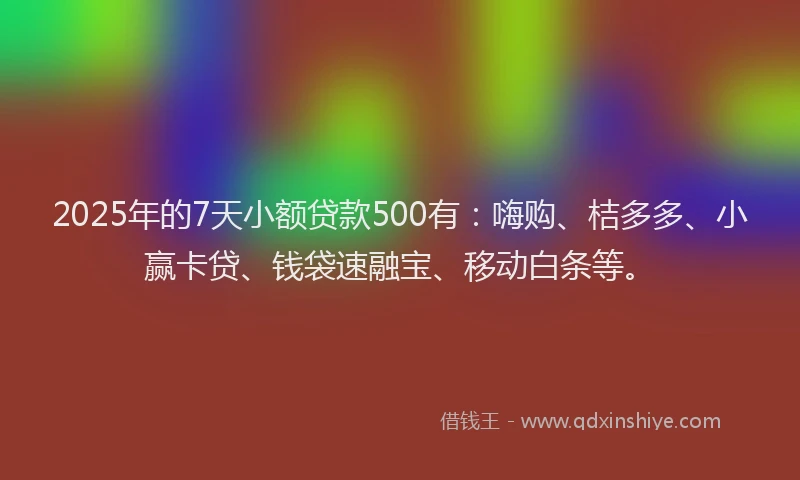 2025年的7天小额贷款500有：嗨购、桔多多、小赢卡贷、钱袋速融宝、移动白条等。