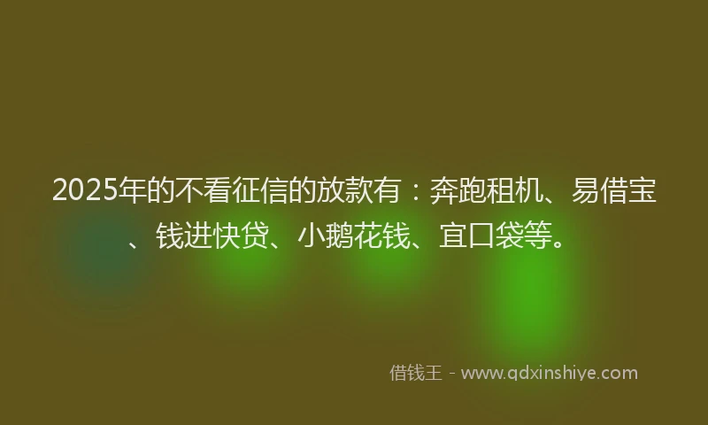 2025年的不看征信的放款有：奔跑租机、易借宝、钱进快贷、小鹅花钱、宜口袋等。