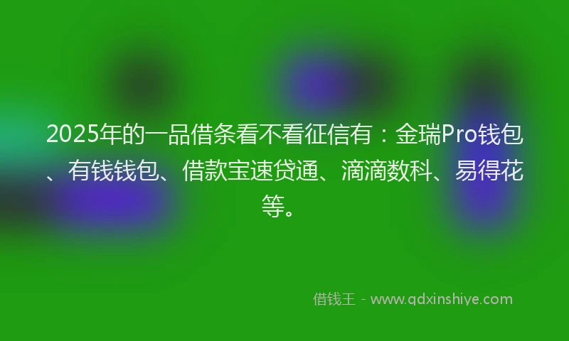 2025年的一品借条看不看征信有：金瑞Pro钱包、有钱钱包、借款宝速贷通、滴滴数科、易得花等。