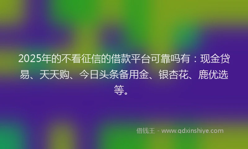 2025年的不看征信的借款平台可靠吗有：现金贷易、天天购、今日头条备用金、银杏花、鹿优选等。