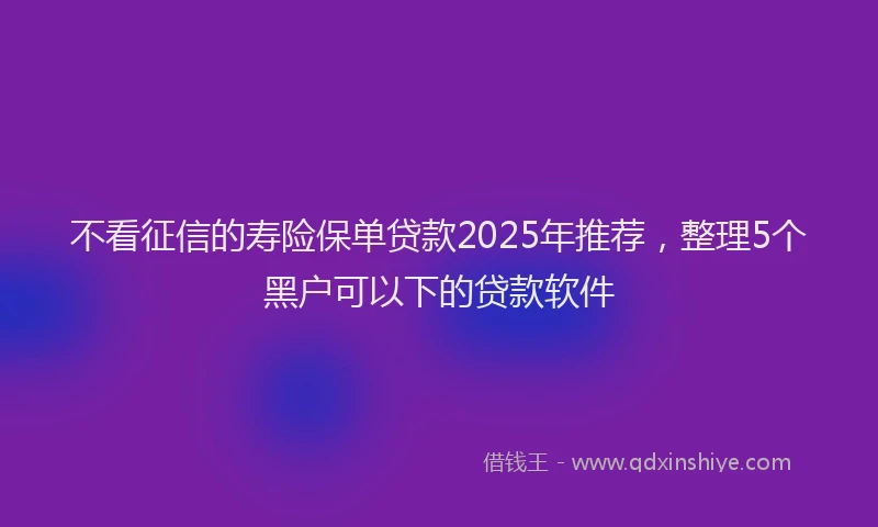 不看征信的寿险保单贷款2025年推荐，整理5个黑户可以下的贷款软件
