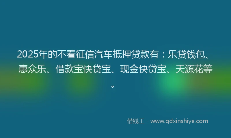 2025年的不看征信汽车抵押贷款有：乐贷钱包、惠众乐、借款宝快贷宝、现金快贷宝、天源花等。