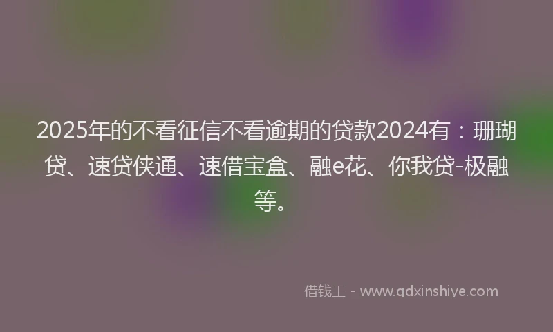 2025年的不看征信不看逾期的贷款2024有：珊瑚贷、速贷侠通、速借宝盒、融e花、你我贷-极融等。