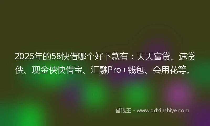 2025年的58快借哪个好下款有：天天富贷、速贷侠、现金侠快借宝、汇融Pro+钱包、会用花等。