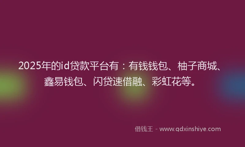 2025年的id贷款平台有：有钱钱包、柚子商城、鑫易钱包、闪贷速借融、彩虹花等。
