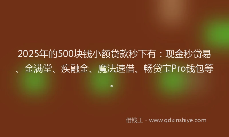 2025年的500块钱小额贷款秒下有：现金秒贷易、金满堂、疾融金、魔法速借、畅贷宝Pro钱包等。
