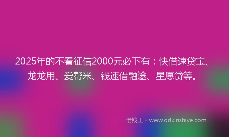 2025年的不看征信2000元必下有：快借速贷宝、龙龙用、爱帮米、钱速借融途、星愿贷等。