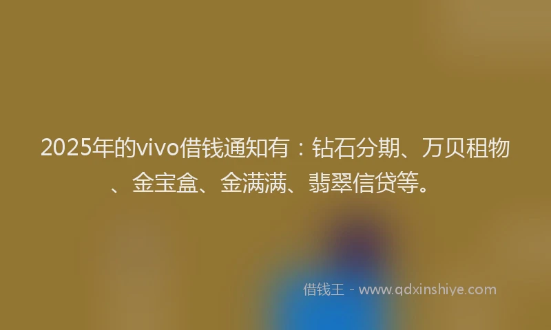 2025年的vivo借钱通知有：钻石分期、万贝租物、金宝盒、金满满、翡翠信贷等。