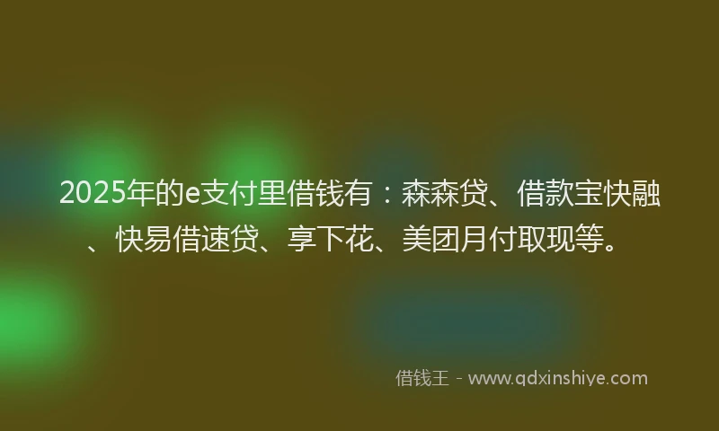 2025年的e支付里借钱有：森森贷、借款宝快融、快易借速贷、享下花、美团月付取现等。