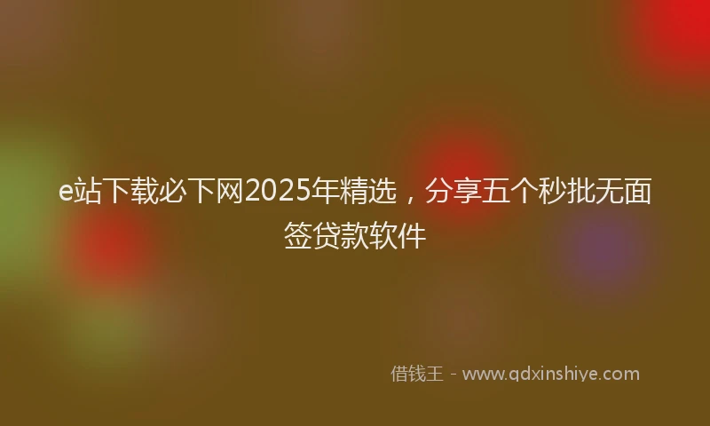 e站下载必下网2025年精选，分享五个秒批无面签贷款软件