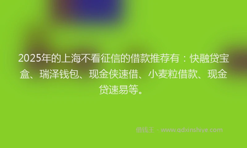 2025年的上海不看征信的借款推荐有：快融贷宝盒、瑞泽钱包、现金侠速借、小麦粒借款、现金贷速易等。