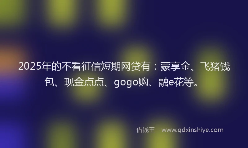 2025年的不看征信短期网贷有：蒙享金、飞猪钱包、现金点点、gogo购、融e花等。