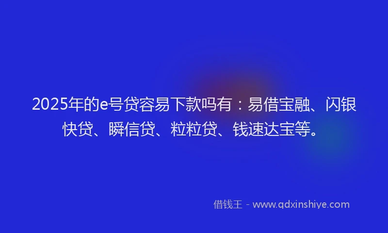 2025年的e号贷容易下款吗有：易借宝融、闪银快贷、瞬信贷、粒粒贷、钱速达宝等。