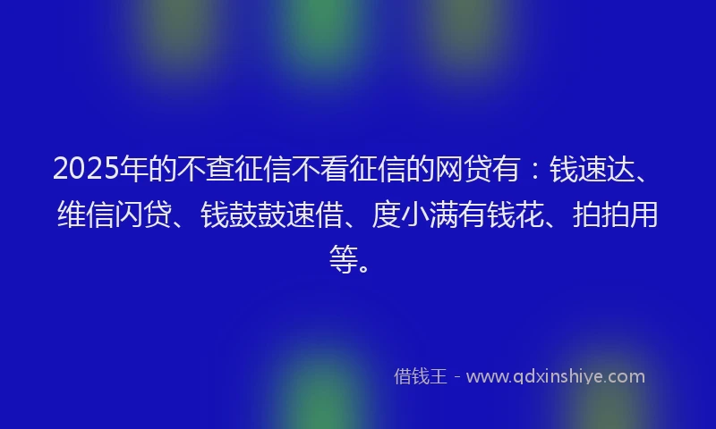 2025年的不查征信不看征信的网贷有：钱速达、维信闪贷、钱鼓鼓速借、度小满有钱花、拍拍用等。