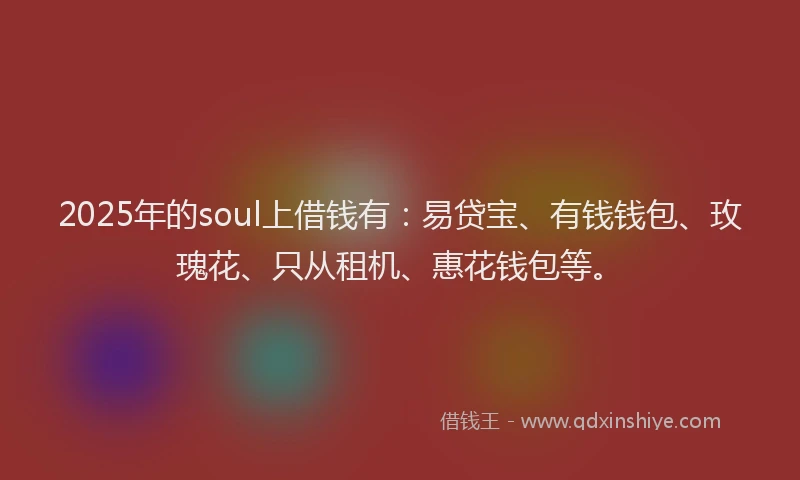 2025年的soul上借钱有：易贷宝、有钱钱包、玫瑰花、只从租机、惠花钱包等。