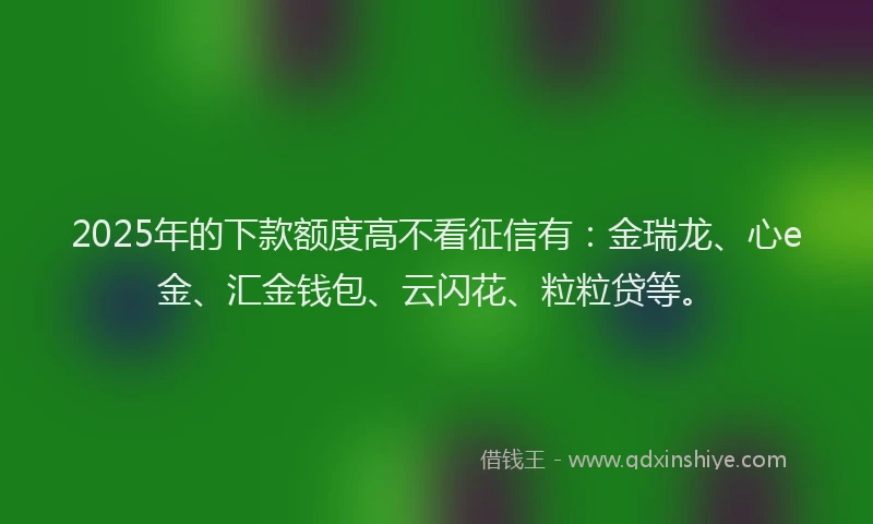 2025年的下款额度高不看征信有：金瑞龙、心e金、汇金钱包、云闪花、粒粒贷等。