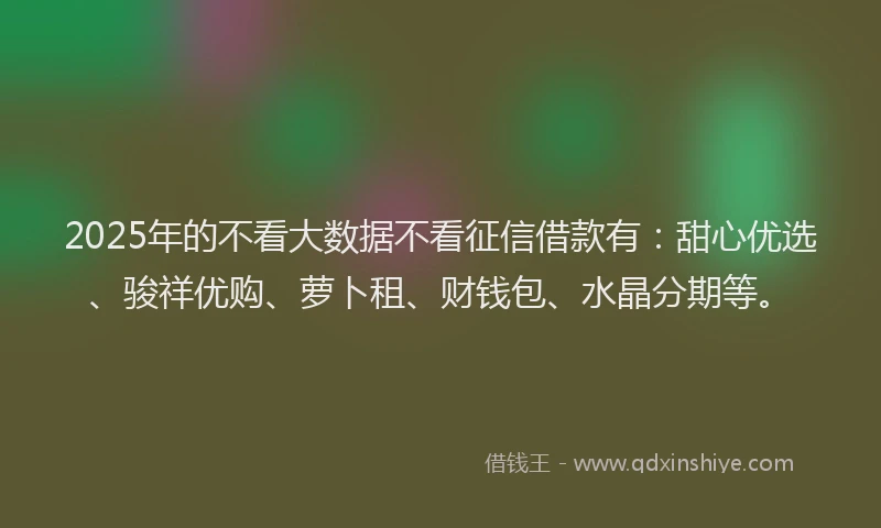 2025年的不看大数据不看征信借款有：甜心优选、骏祥优购、萝卜租、财钱包、水晶分期等。