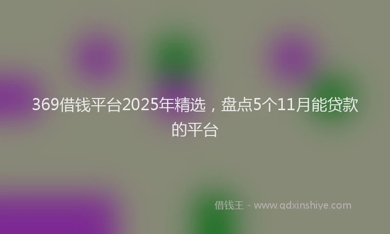 369借钱平台2025年精选，盘点5个11月能贷款的平台