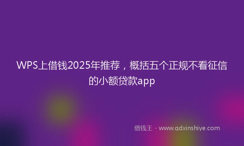 WPS上借钱2025年推荐，概括五个正规不看征信的小额贷款app