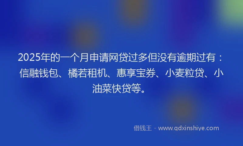 2025年的一个月申请网贷过多但没有逾期过有：信融钱包、橘若租机、惠享宝券、小麦粒贷、小油菜快贷等。