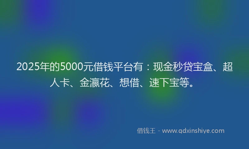 2025年的5000元借钱平台有：现金秒贷宝盒、超人卡、金瀛花、想借、速下宝等。
