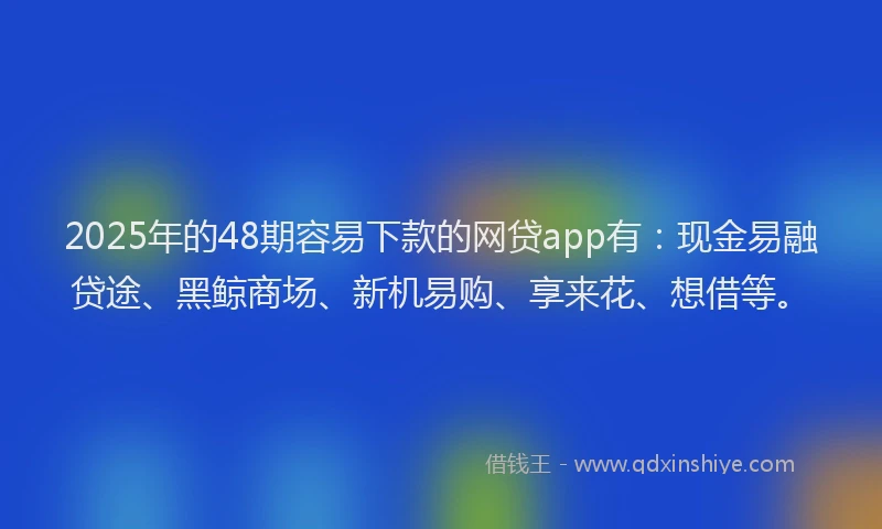 2025年的48期容易下款的网贷app有：现金易融贷途、黑鲸商场、新机易购、享来花、想借等。