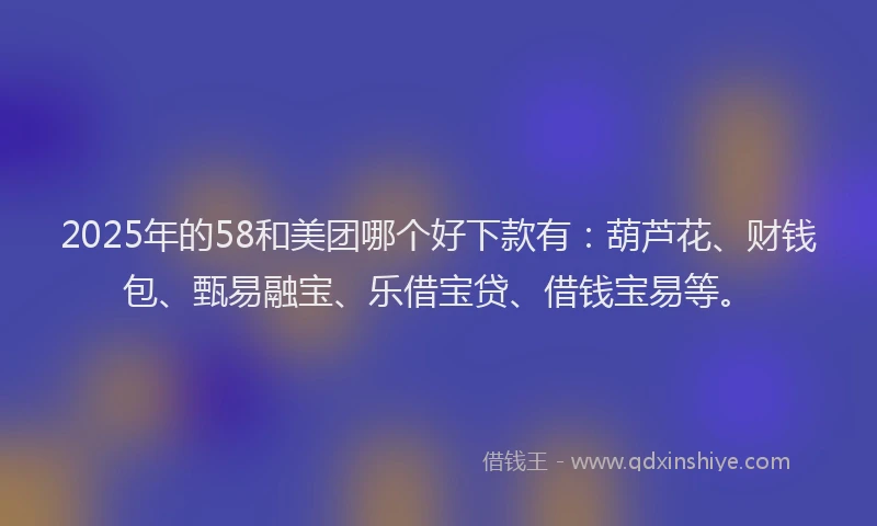 2025年的58和美团哪个好下款有：葫芦花、财钱包、甄易融宝、乐借宝贷、借钱宝易等。
