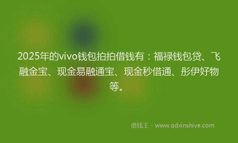 2025年的vivo钱包拍拍借钱有：福禄钱包贷、飞融金宝、现金易融通宝、现金秒借通、彤伊好物等。