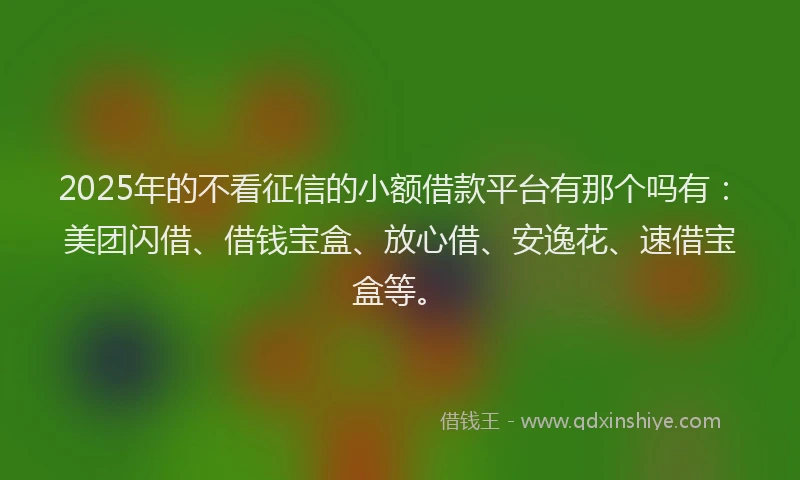 2025年的不看征信的小额借款平台有那个吗有：美团闪借、借钱宝盒、放心借、安逸花、速借宝盒等。
