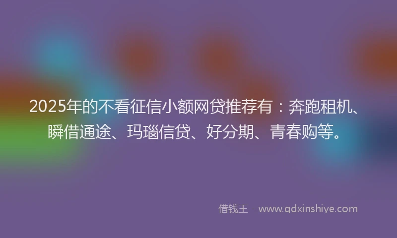 2025年的不看征信小额网贷推荐有：奔跑租机、瞬借通途、玛瑙信贷、好分期、青春购等。
