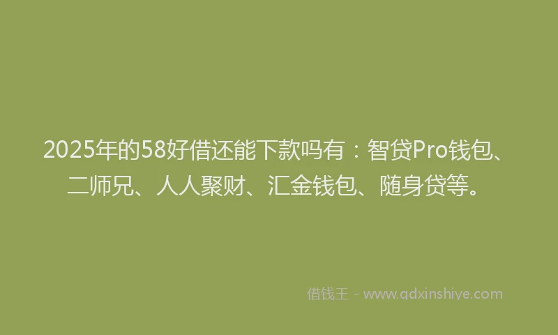 2025年的58好借还能下款吗有：智贷Pro钱包、二师兄、人人聚财、汇金钱包、随身贷等。