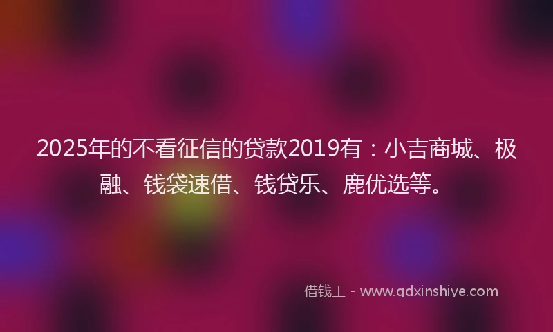 2025年的不看征信的贷款2019有：小吉商城、极融、钱袋速借、钱贷乐、鹿优选等。
