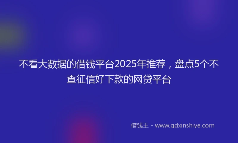 不看大数据的借钱平台2025年推荐，盘点5个不查征信好下款的网贷平台