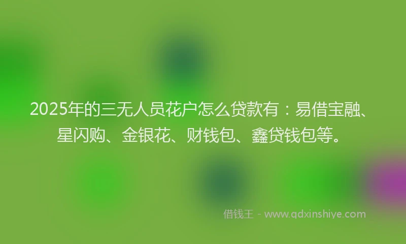 2025年的三无人员花户怎么贷款有：易借宝融、星闪购、金银花、财钱包、鑫贷钱包等。
