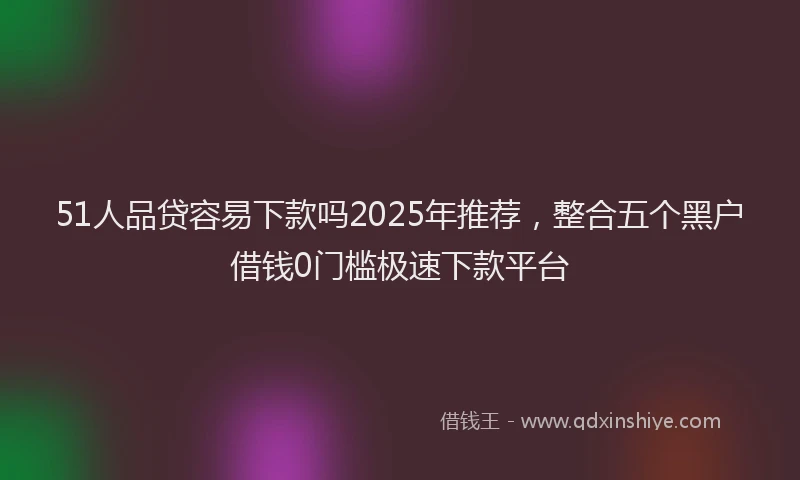 51人品贷容易下款吗2025年推荐，整合五个黑户借钱0门槛极速下款平台