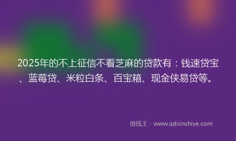 2025年的不上征信不看芝麻的贷款有：钱速贷宝、蓝莓贷、米粒白条、百宝箱、现金侠易贷等。