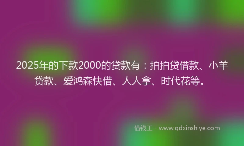 2025年的下款2000的贷款有：拍拍贷借款、小羊贷款、爱鸿森快借、人人拿、时代花等。