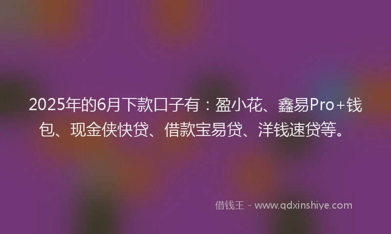 2025年的6月下款口子有：盈小花、鑫易Pro+钱包、现金侠快贷、借款宝易贷、洋钱速贷等。