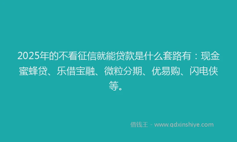 2025年的不看征信就能贷款是什么套路有：现金蜜蜂贷、乐借宝融、微粒分期、优易购、闪电侠等。