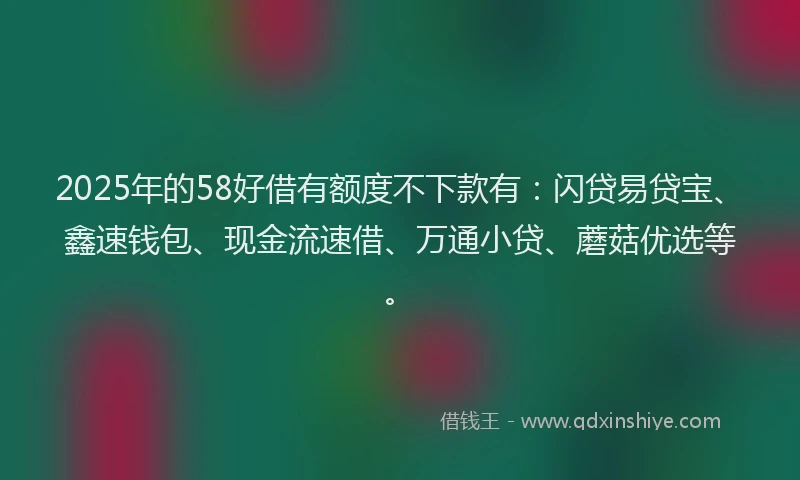 2025年的58好借有额度不下款有：闪贷易贷宝、鑫速钱包、现金流速借、万通小贷、蘑菇优选等。