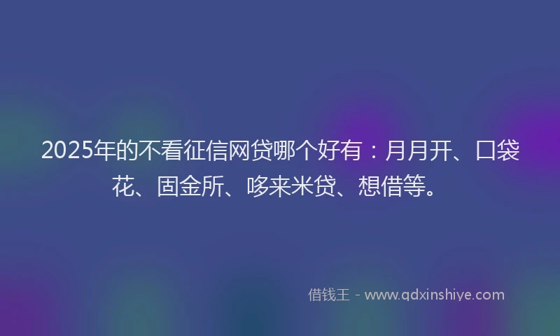 2025年的不看征信网贷哪个好有：月月开、口袋花、固金所、哆来米贷、想借等。