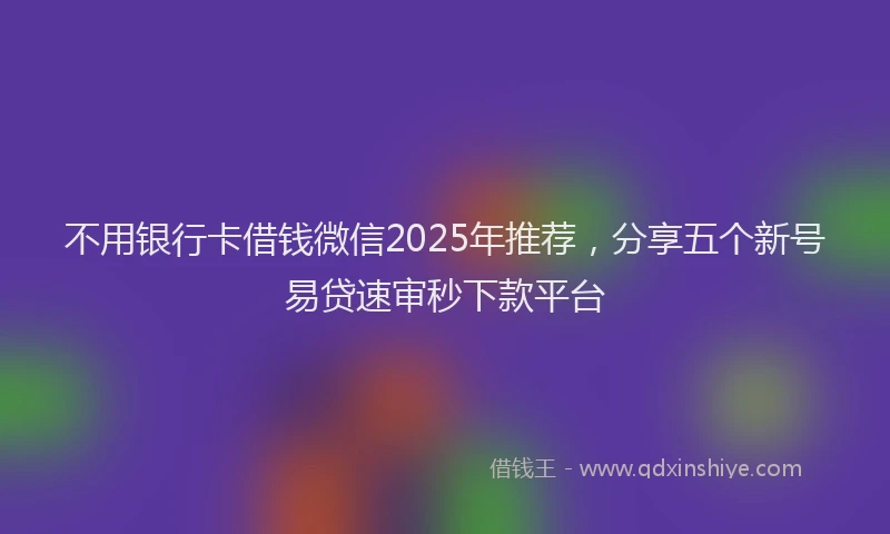 不用银行卡借钱微信2025年推荐，分享五个新号易贷速审秒下款平台