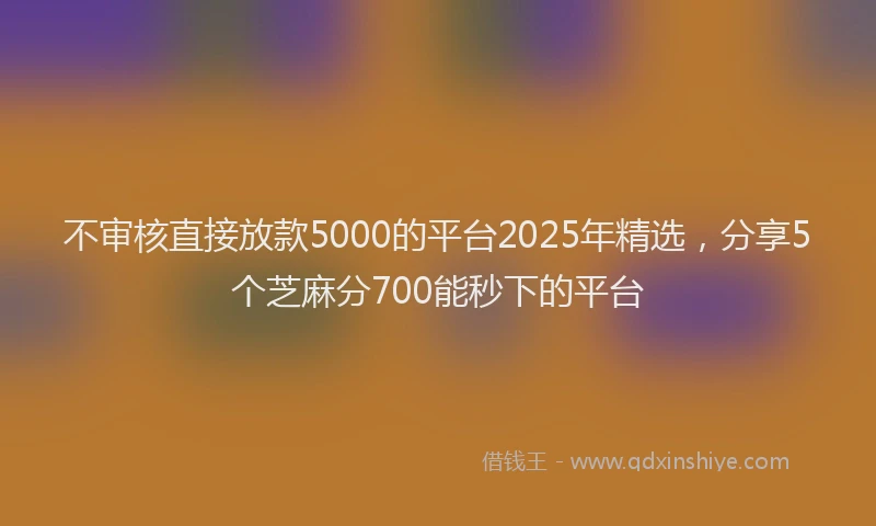 不审核直接放款5000的平台2025年精选，分享5个芝麻分700能秒下的平台