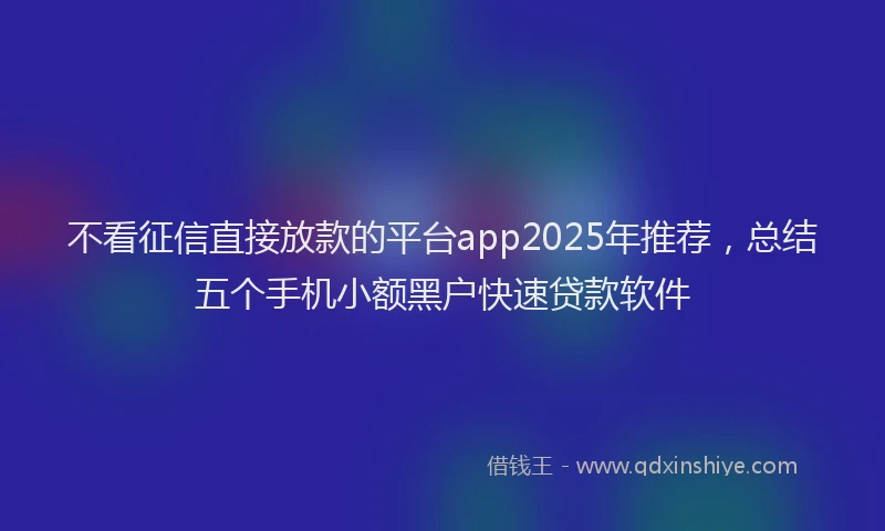 不看征信直接放款的平台app2025年推荐，总结五个手机小额黑户快速贷款软件